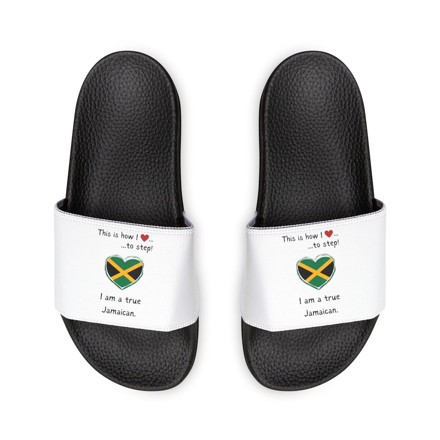 Women's PU Slide Sandals - Step into Jamaican pride with our newly designed Heart-shaped Jamaican flag slider footwear from LoveJustJules!