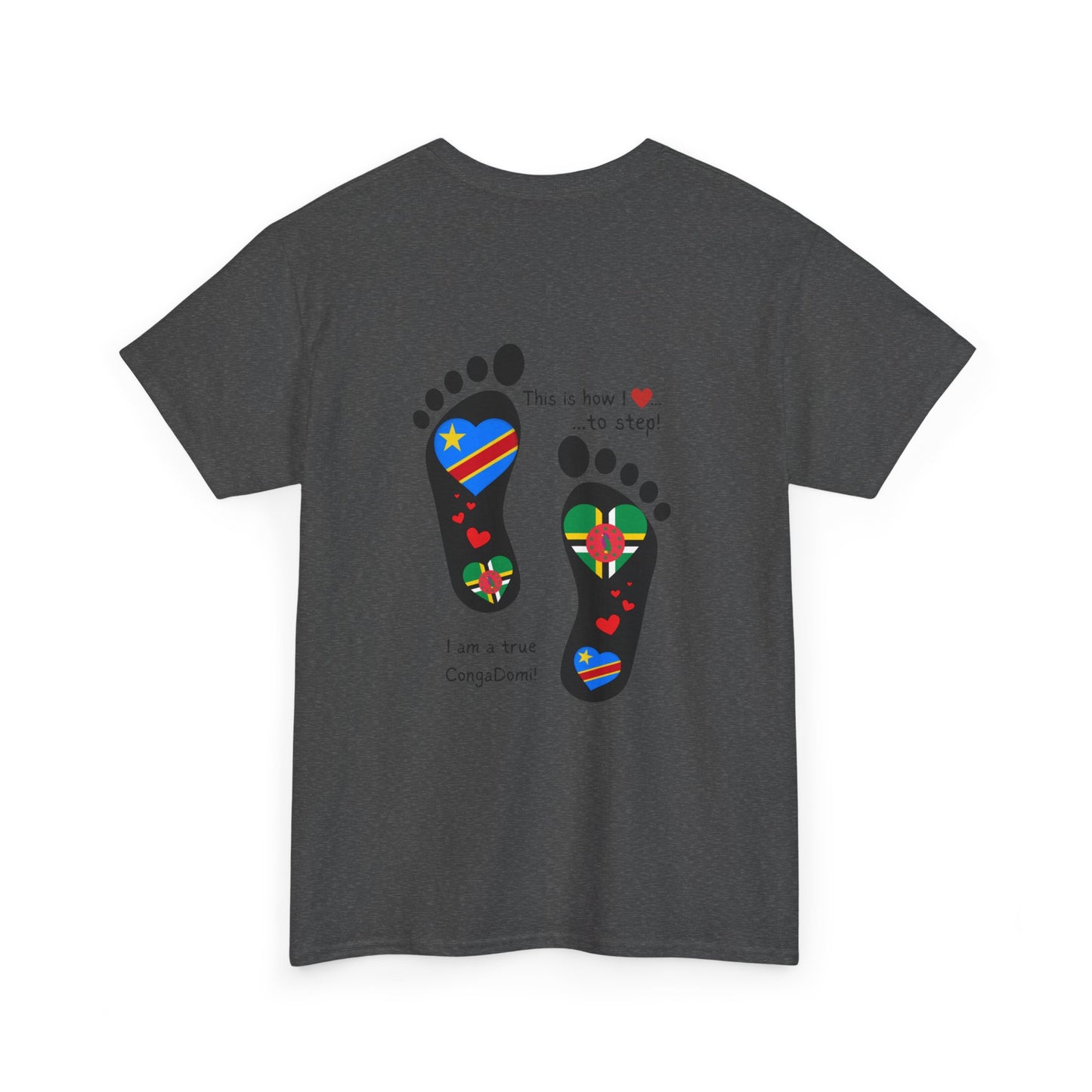 Unisex Heavy Cotton Tee - LoveJustJules - "Heritage Fusion: Celebrating Congo & Dominica in Every Step"