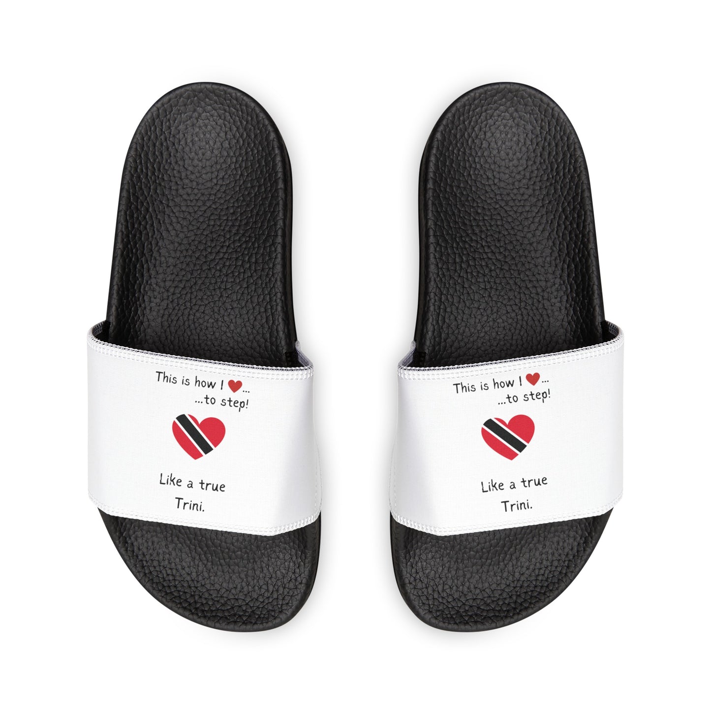 Women's PU Slide Sandals - Stride with pride in our Heart-shaped Trinidad flag slider footwear from LoveJustJules!