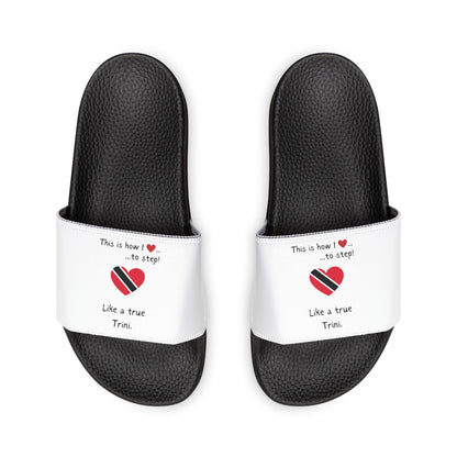 Women's PU Slide Sandals - Stride with pride in our Heart-shaped Trinidad flag slider footwear from LoveJustJules!