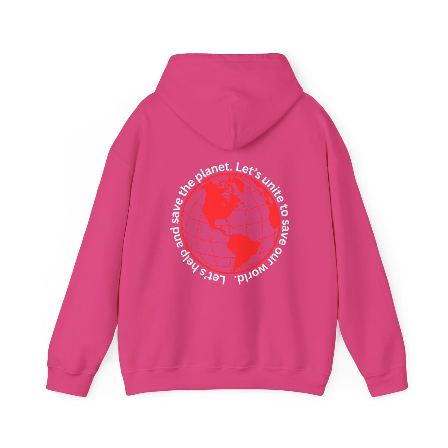 Red World Outline Hooded Top. Eco-friendly fashion with a message. Save the planet, unite the world.