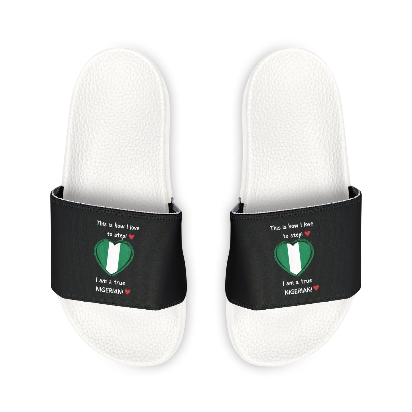 Removable-Strap Sandals - Step into Nigerian pride with our Heart-shaped Nigerian flag slider footwear from LoveJustJules!