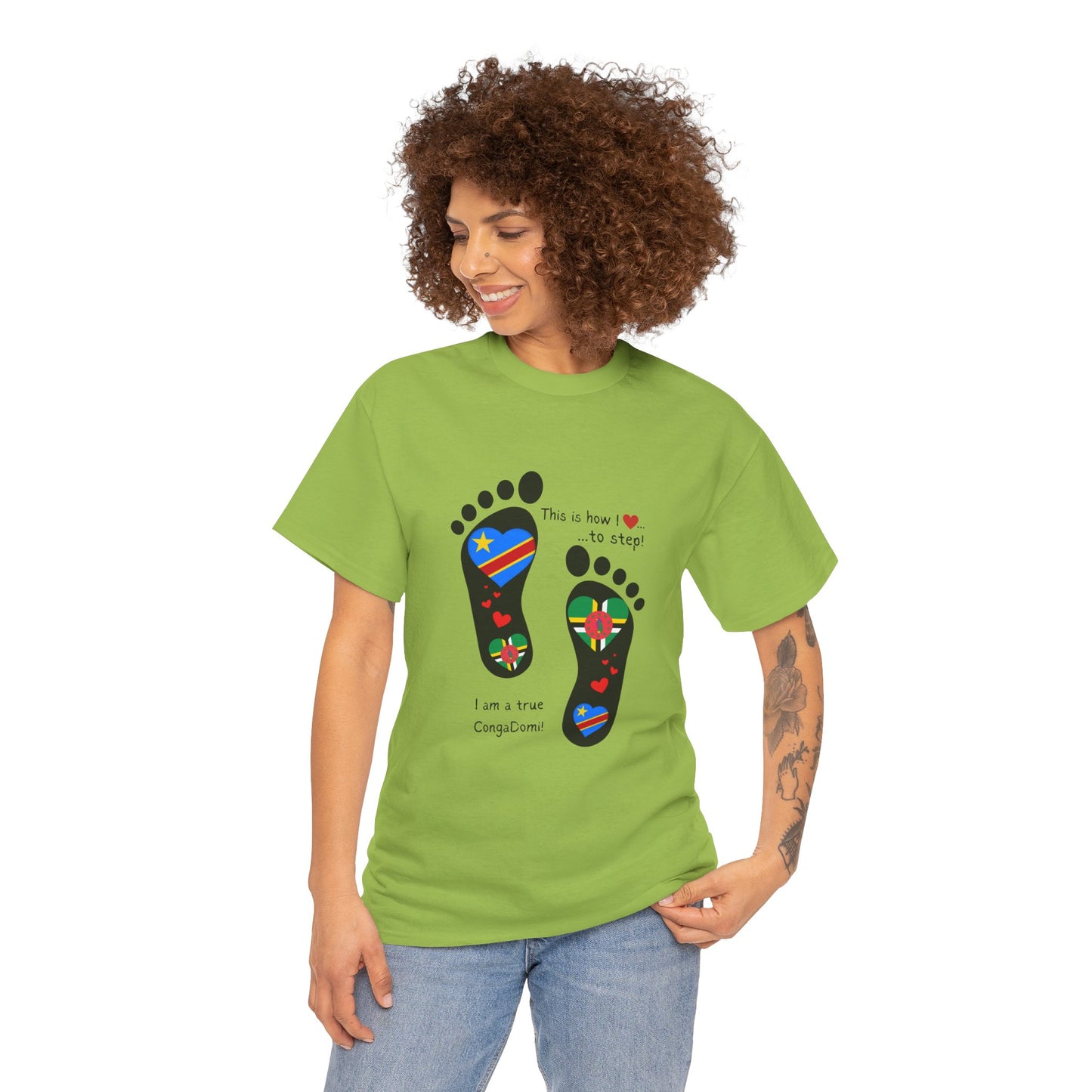 Unisex Heavy Cotton Tee - LoveJustJules - "Heritage Fusion: Celebrating Congo & Dominica in Every Step"