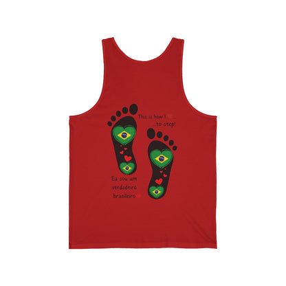 Unisex Jersey Tank -  Celebrate Your Heritage with Our Brazilian Flag Heart Footprint Jersey Vest Top