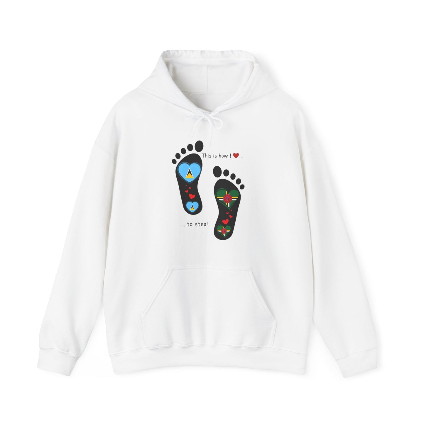 Saint Lucia & Dominica Flag Footprints Unisex Hoodie: Express dual-nationality Caribbean pride with unique designs on cozy sweatshirts