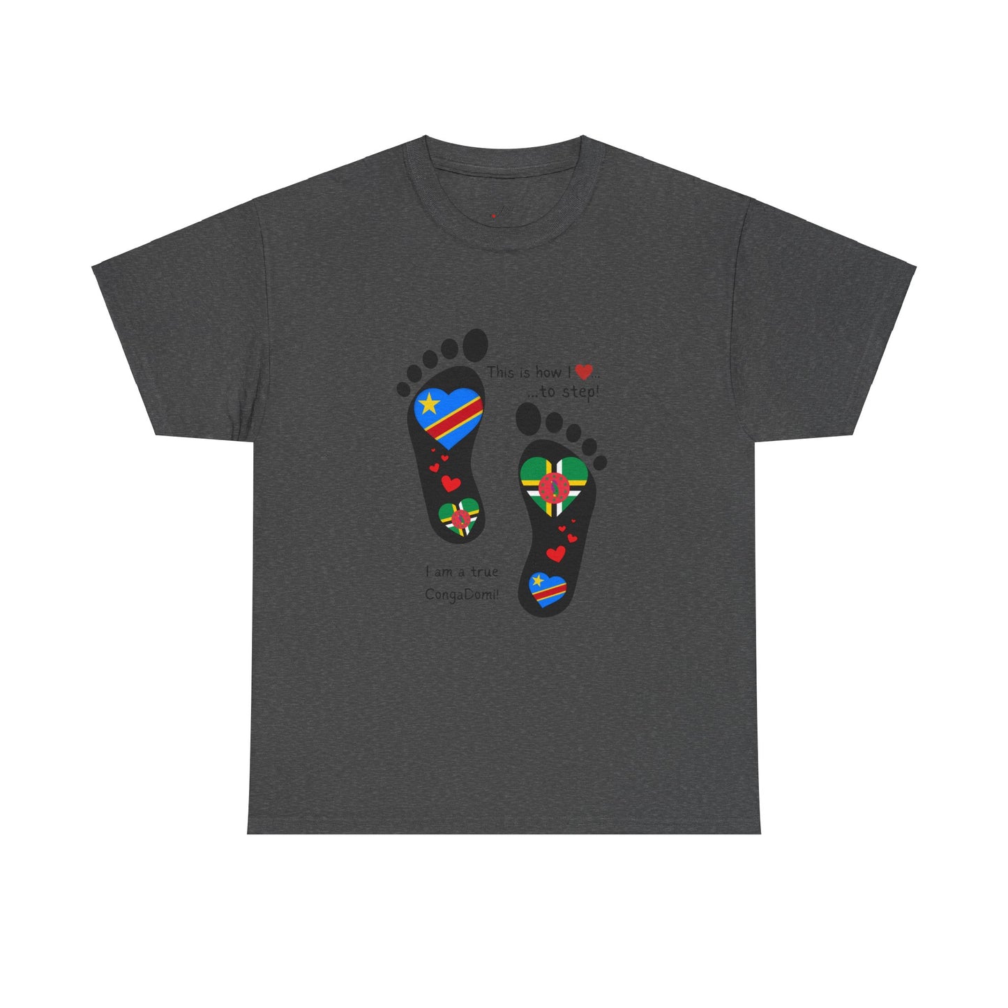 Unisex Heavy Cotton Tee - LoveJustJules - "Heritage Fusion: Celebrating Congo & Dominica in Every Step"