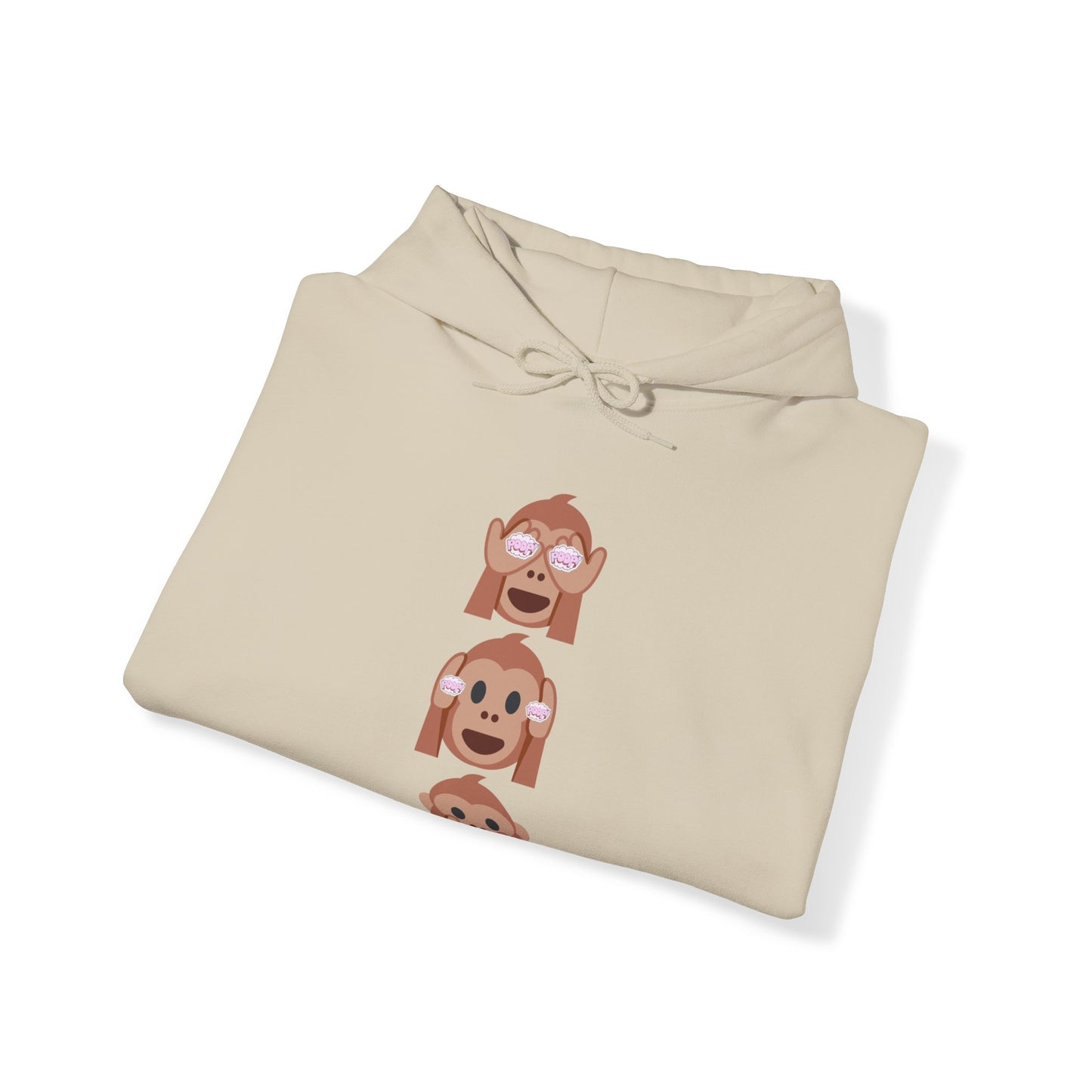 Introducing our iconic "See No Evil..Poop, Hear No Evil..Poop, Speak No Evil..Poop" monkeys hooded sweatshirt.