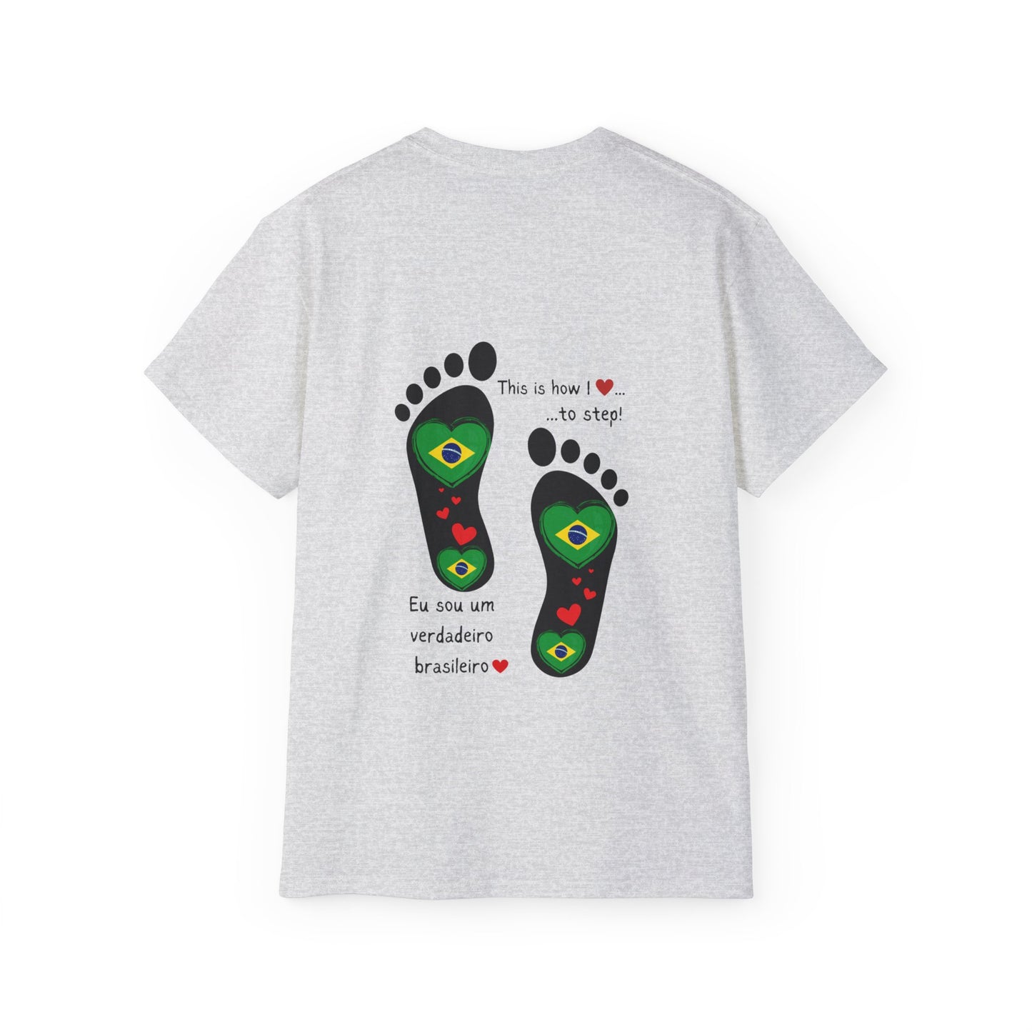 Front and Back Print Design - Brazil Heart-Shaped Flags in Footprints - Unisex Tee-Shirt Gift Idea