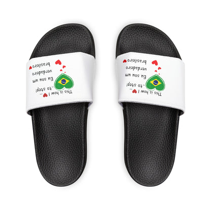 Women's PU Slide Sandals - Stride with pride in our Heart-shaped Brazilian flag slider footwear from LoveJustJules!