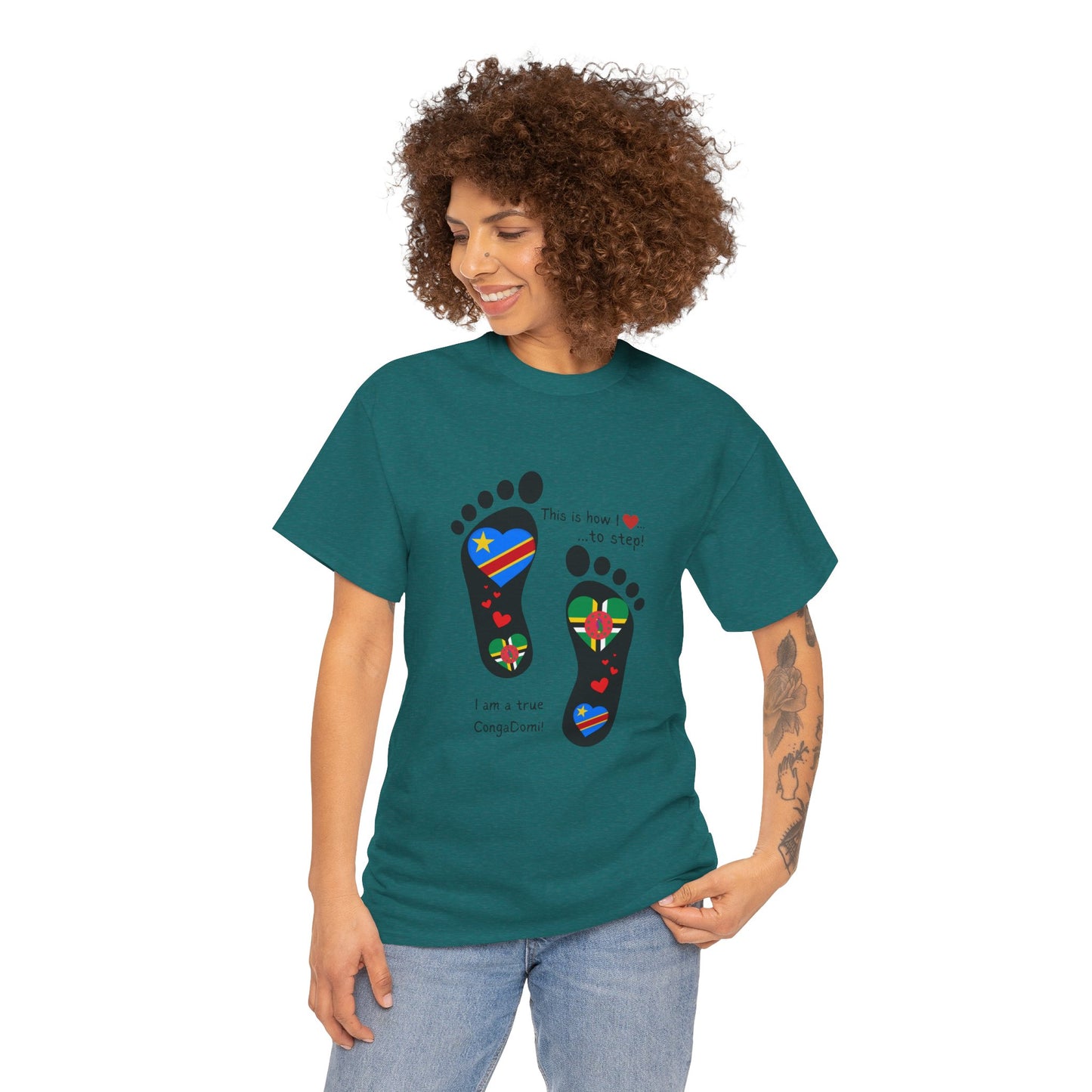 Unisex Heavy Cotton Tee - LoveJustJules - "Heritage Fusion: Celebrating Congo & Dominica in Every Step"