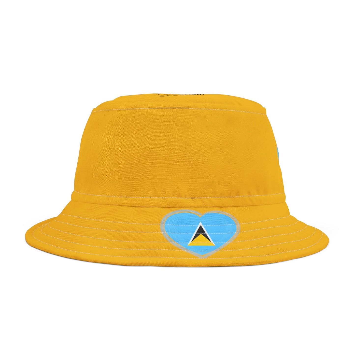 Yellow St. Lucian Heritage Heart-Shaped Flag Bucket Hat with 'All Up In My Head... I am a True St. Lucian' Text