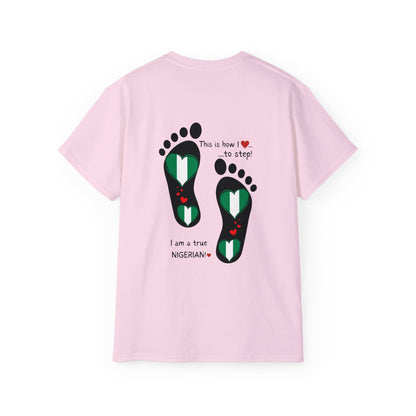 Unisex Ultra Cotton Tee - Nigerian Heart-Shaped Flag in Footprints