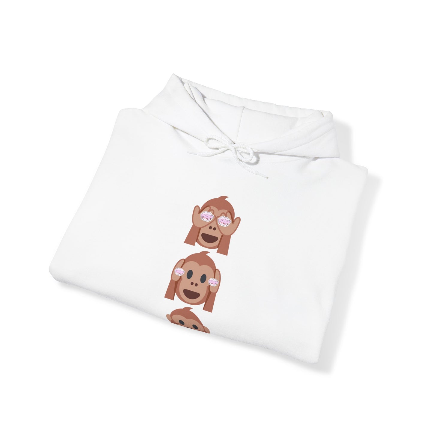 Introducing our iconic "See No Evil..Poop, Hear No Evil..Poop, Speak No Evil..Poop" monkeys hooded sweatshirt.