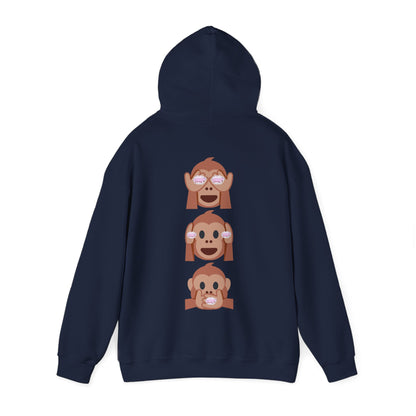 Introducing our iconic "See No Evil..Poop, Hear No Evil..Poop, Speak No Evil..Poop" monkeys hooded sweatshirt.