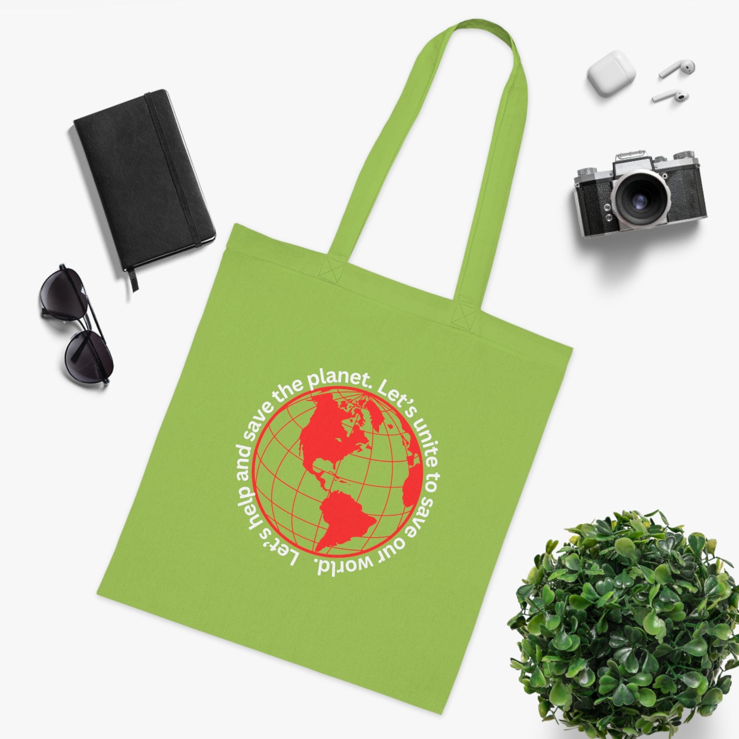 Cotton Tote/Bag - Global Consciousness Tote: LoveJustJules Eco-Friendly World Outline Bag