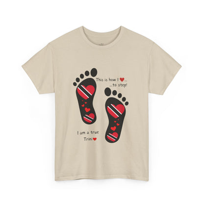 Introducing LoveJustJules's Exclusive Trinidad & Tobago Heart-Shaped Flags Footprint Tee - Trini flags in footprints.  Gift Idea.