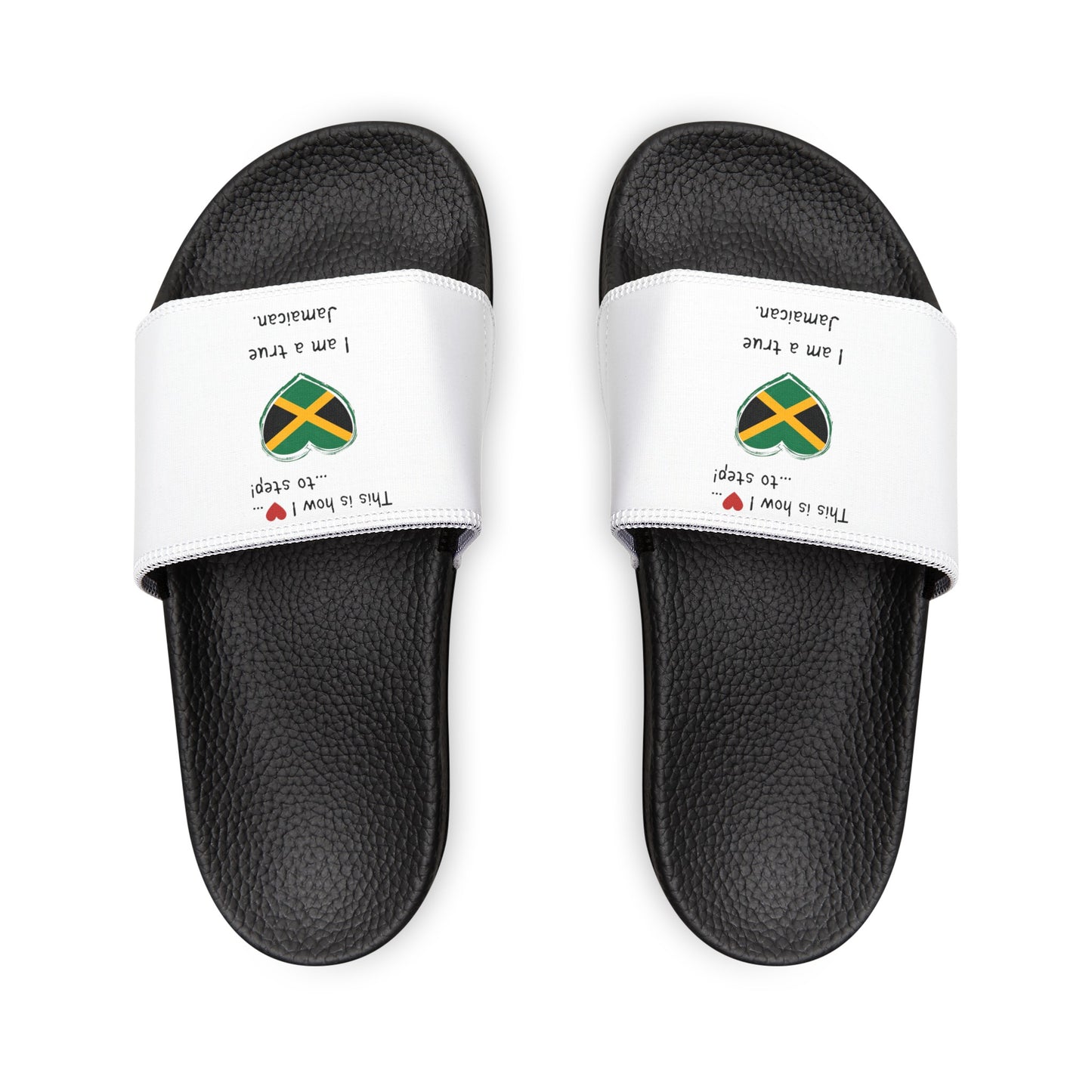 Women's PU Slide Sandals - Step into Jamaican pride with our newly designed Heart-shaped Jamaican flag slider footwear from LoveJustJules!