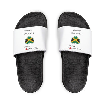 Women's PU Slide Sandals - Step into Jamaican pride with our newly designed Heart-shaped Jamaican flag slider footwear from LoveJustJules!