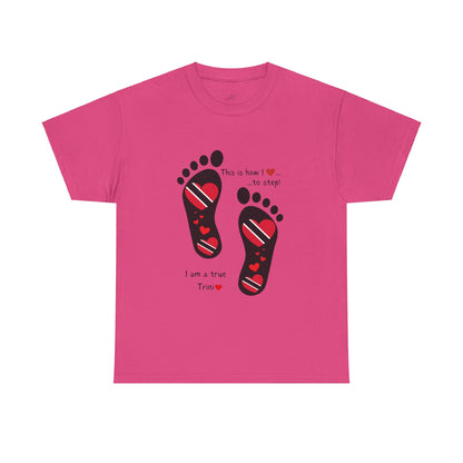 Introducing LoveJustJules's Exclusive Trinidad & Tobago Heart-Shaped Flags Footprint Tee - Trini flags in footprints.  Gift Idea.