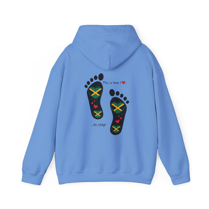 Jamaican Heritage Heart-Shaped Flag Footprints Unisex Hooded Top
