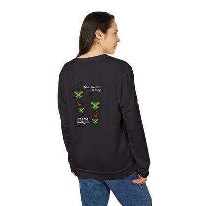 adidas® Unisex Fleece Crewneck Sweatshirt - LoveJustJules Heart-Shaped Flag of Jamaica in Footprints Top - A Fusion of Style, Patriotism, and adidas® Quality