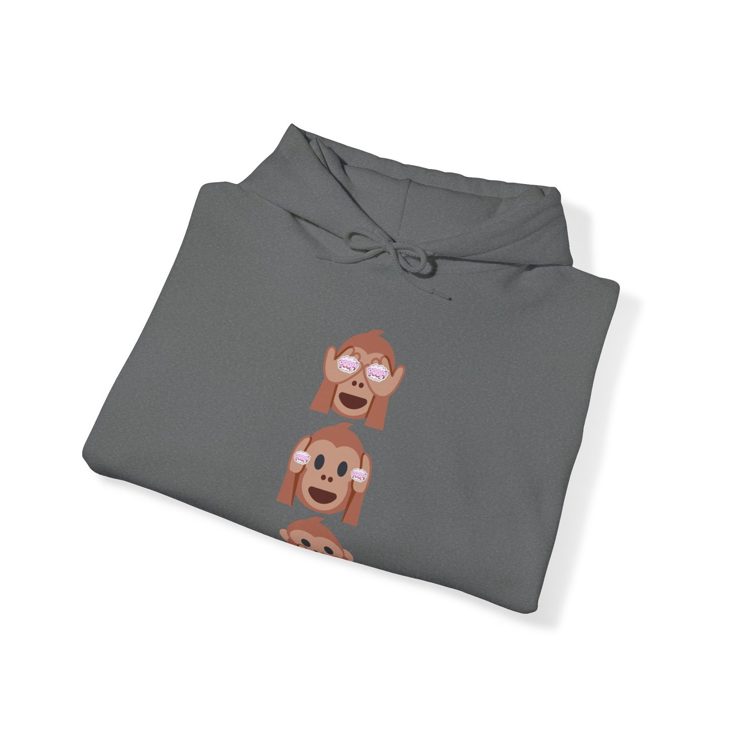 Introducing our iconic "See No Evil..Poop, Hear No Evil..Poop, Speak No Evil..Poop" monkeys hooded sweatshirt.