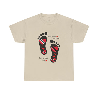 Introducing LoveJustJules's Exclusive Trinidad & Tobago Heart-Shaped Flags Footprint Tee - Trini flags in footprints.  Gift Idea.