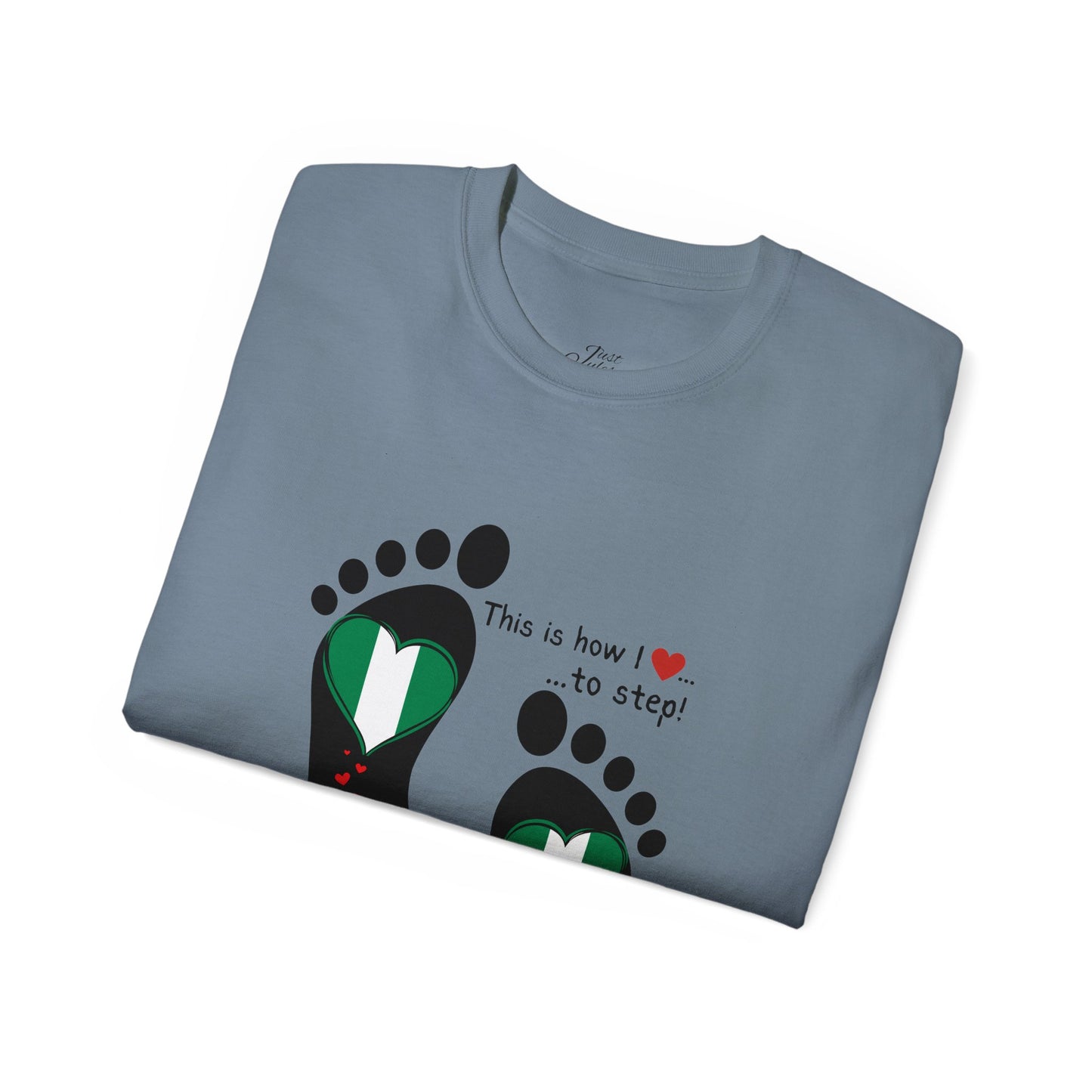 Unisex Ultra Cotton Tee - Nigerian Heart-Shaped Flag in Footprints