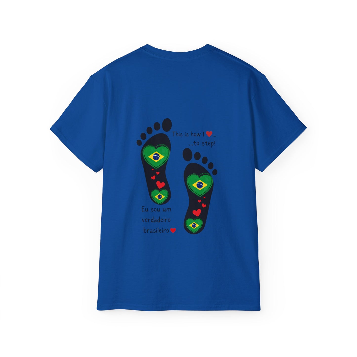 Front and Back Print Design - Brazil Heart-Shaped Flags in Footprints - Unisex Tee-Shirt Gift Idea