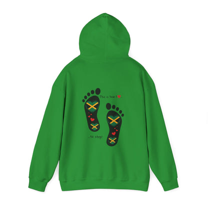Jamaican Heritage Heart-Shaped Flag Footprints Unisex Hooded Top