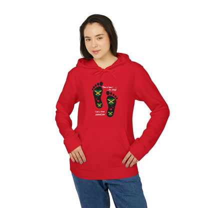 adidas® Unisex Fleece Hoodie - LoveJustJules Heart-Shaped Flag of Jamaica in Footprints Top - A Fusion of Style, Patriotism, and adidas® Quality -