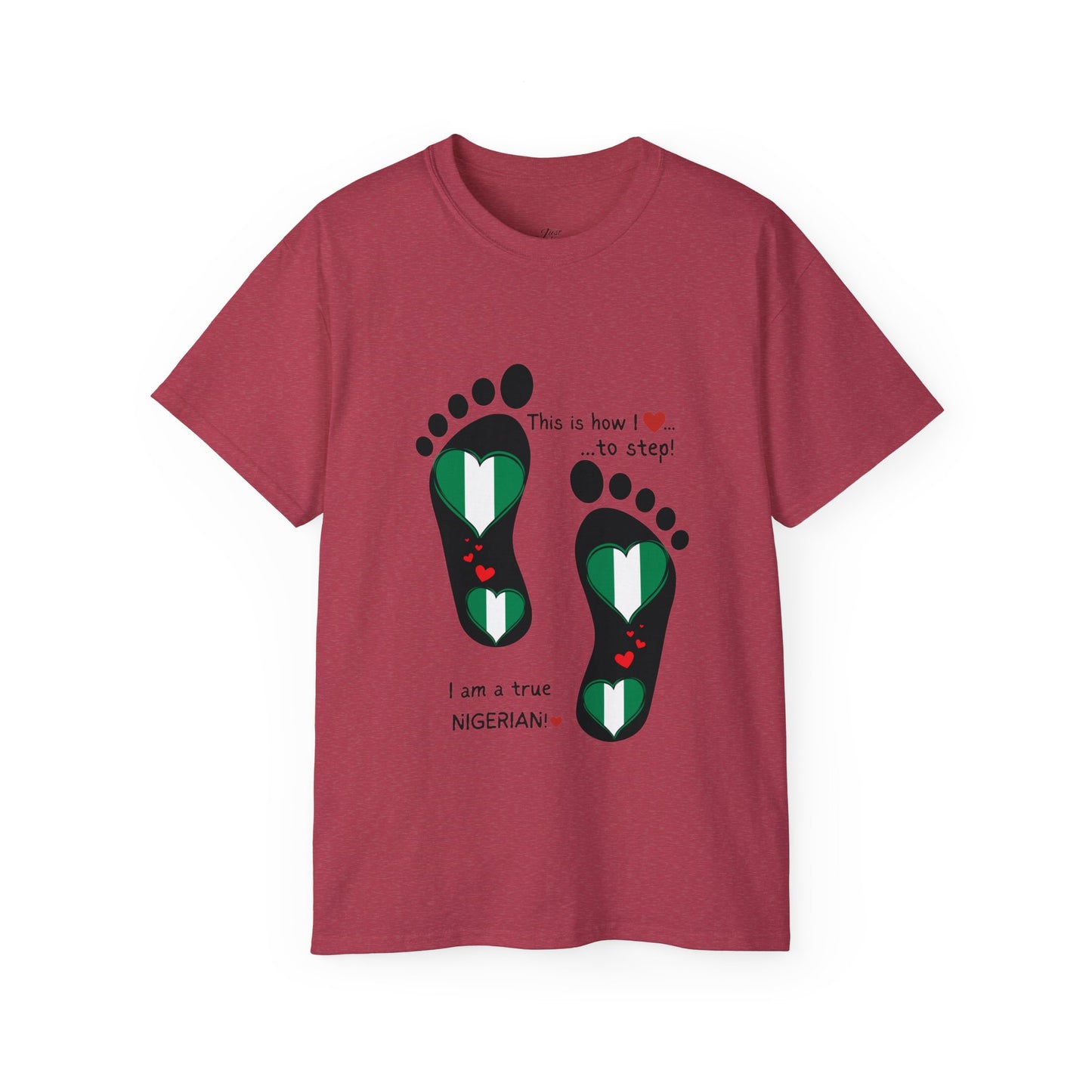 Unisex Ultra Cotton Tee - Nigerian Heart-Shaped Flag in Footprints