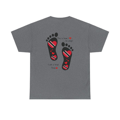 Introducing LoveJustJules's Exclusive Trinidad & Tobago Heart-Shaped Flags Footprint Tee - Trini flags in footprints.  Gift Idea.