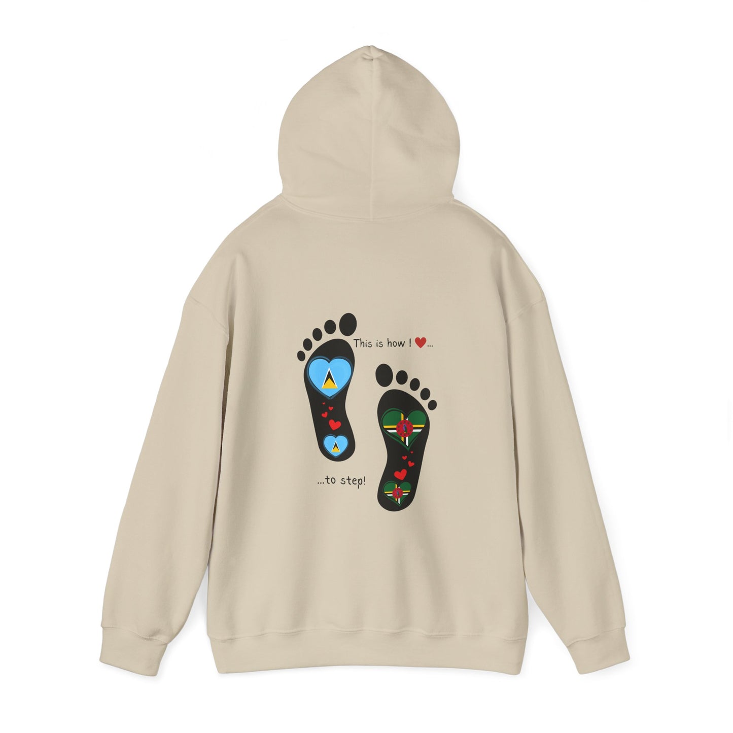 Saint Lucia & Dominica Flag Footprints Unisex Hoodie: Express dual-nationality Caribbean pride with unique designs on cozy sweatshirts