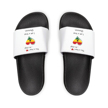 Women's PU Slide Sandals - Step into the vibrant culture of Ghana with our Heart-shaped Ghanaian flag slider footwear from LoveJustJules!