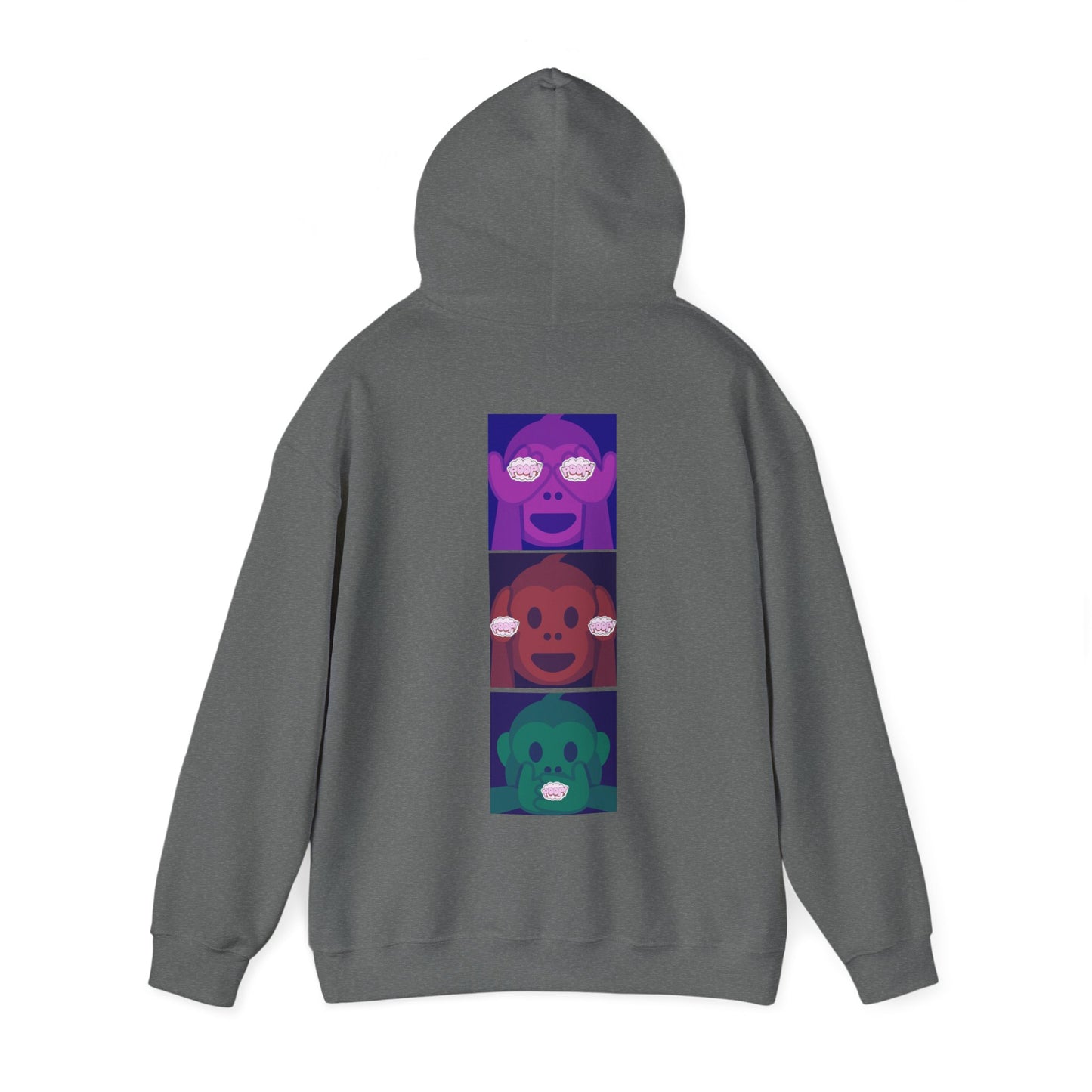 Introducing our iconic "See No Evil..Poop, Hear No Evil..Poop, Speak No Evil..Poop" monkeys hooded sweatshirt.