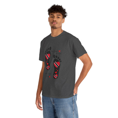 Introducing LoveJustJules's Exclusive Trinidad & Tobago Heart-Shaped Flags Footprint Tee - Trini flags in footprints.  Gift Idea.