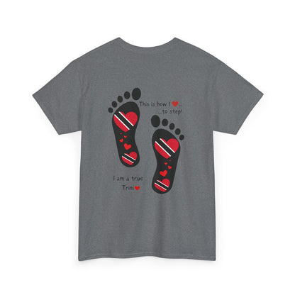 Introducing LoveJustJules's Exclusive Trinidad & Tobago Heart-Shaped Flags Footprint Tee - Trini flags in footprints.  Gift Idea.