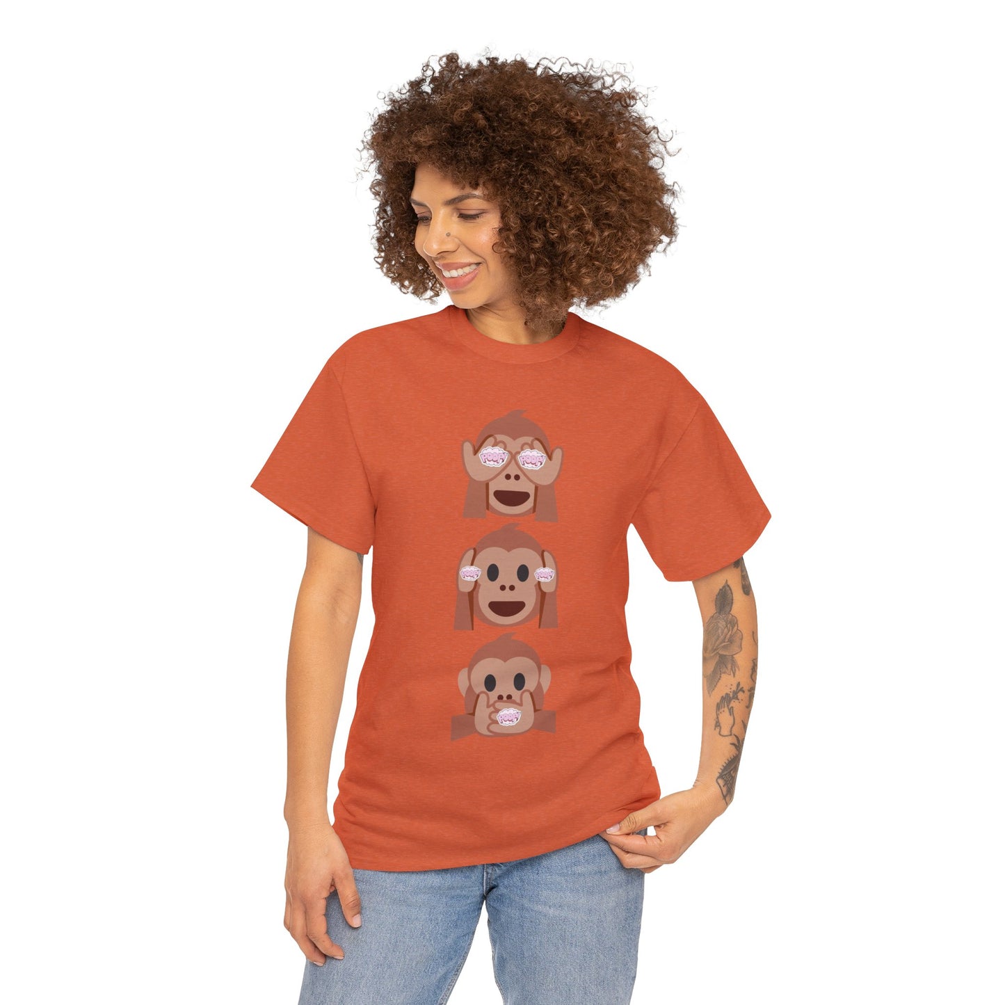 Introducing our Exclusive "See No Evil..Poop, Hear No Evil..Poop, Speak No Evil..Poop" Unisex Heavy Cotton Tee-shirt.