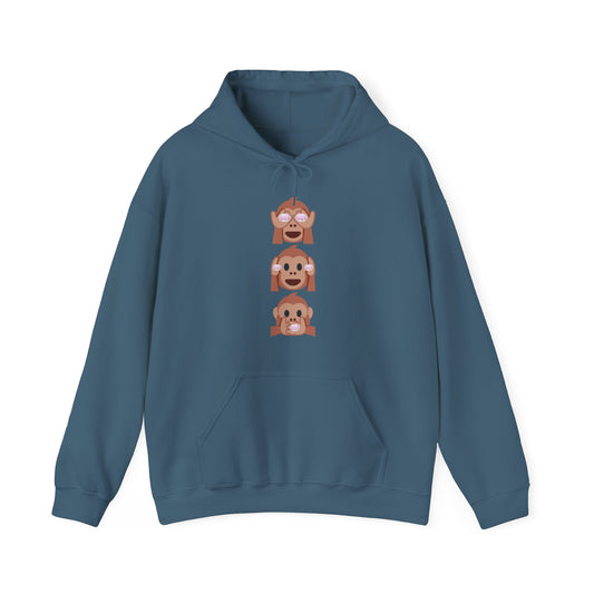 Introducing our iconic "See No Evil..Poop, Hear No Evil..Poop, Speak No Evil..Poop" monkeys hooded sweatshirt.