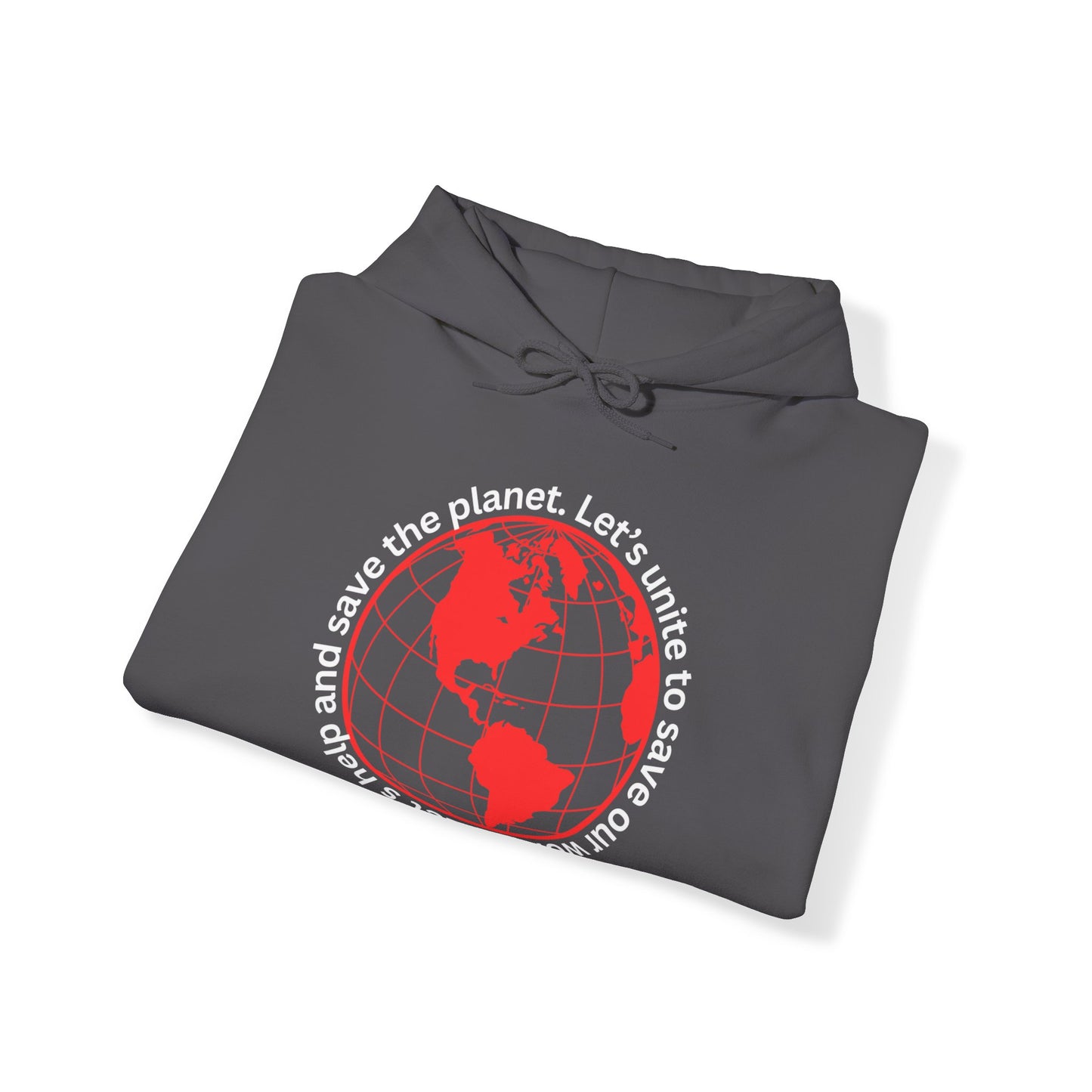 Red World Outline Hooded Top. Eco-friendly fashion with a message. Save the planet, unite the world.