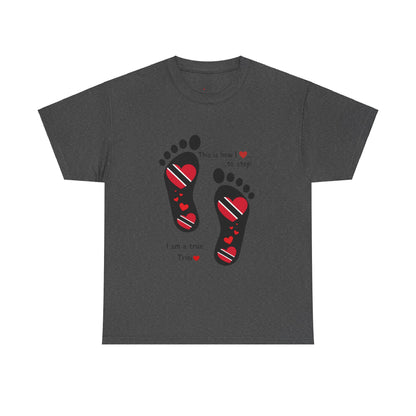 Introducing LoveJustJules's Exclusive Trinidad & Tobago Heart-Shaped Flags Footprint Tee - Trini flags in footprints.  Gift Idea.