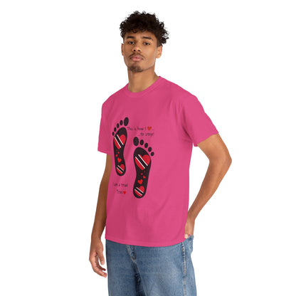 Introducing LoveJustJules's Exclusive Trinidad & Tobago Heart-Shaped Flags Footprint Tee - Trini flags in footprints.  Gift Idea.