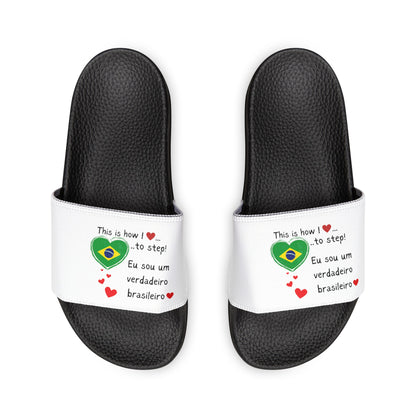 Women's PU Slide Sandals - Stride with pride in our Heart-shaped Brazilian flag slider footwear from LoveJustJules!