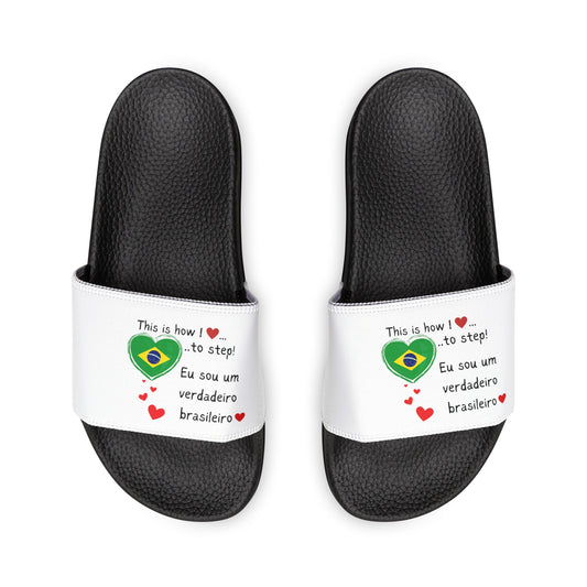 Women's PU Slide Sandals - Stride with pride in our Heart-shaped Brazilian flag slider footwear from LoveJustJules!