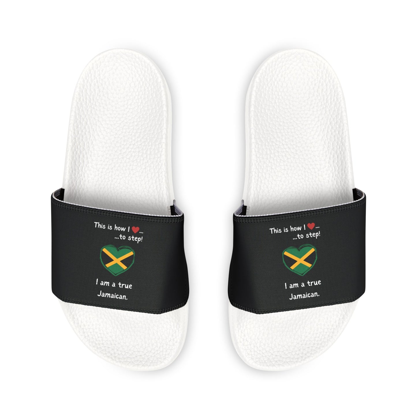 Men's PU Slide Sandals - Step into Jamaican pride with our newly designed Heart-shaped Jamaican flag slider footwear from LoveJustJules!