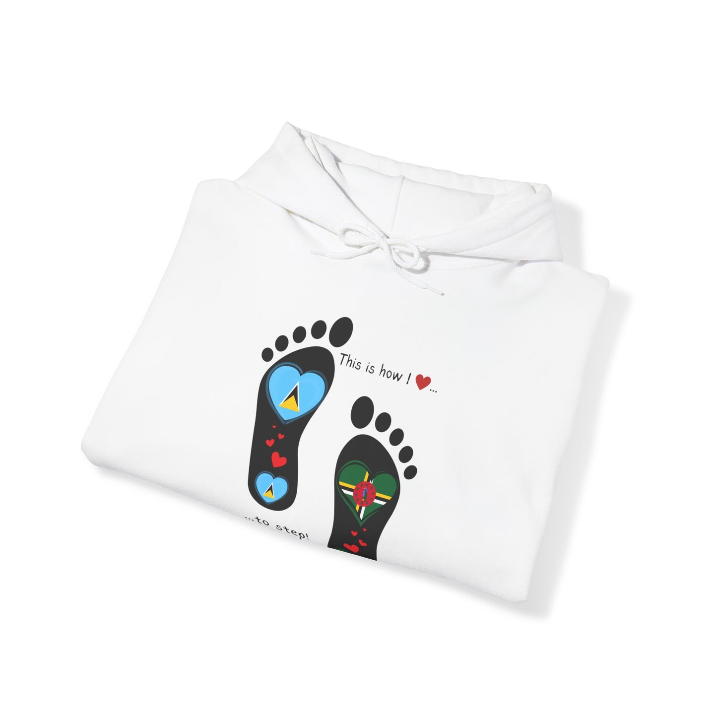 Saint Lucia & Dominica Flag Footprints Unisex Hoodie: Express dual-nationality Caribbean pride with unique designs on cozy sweatshirts