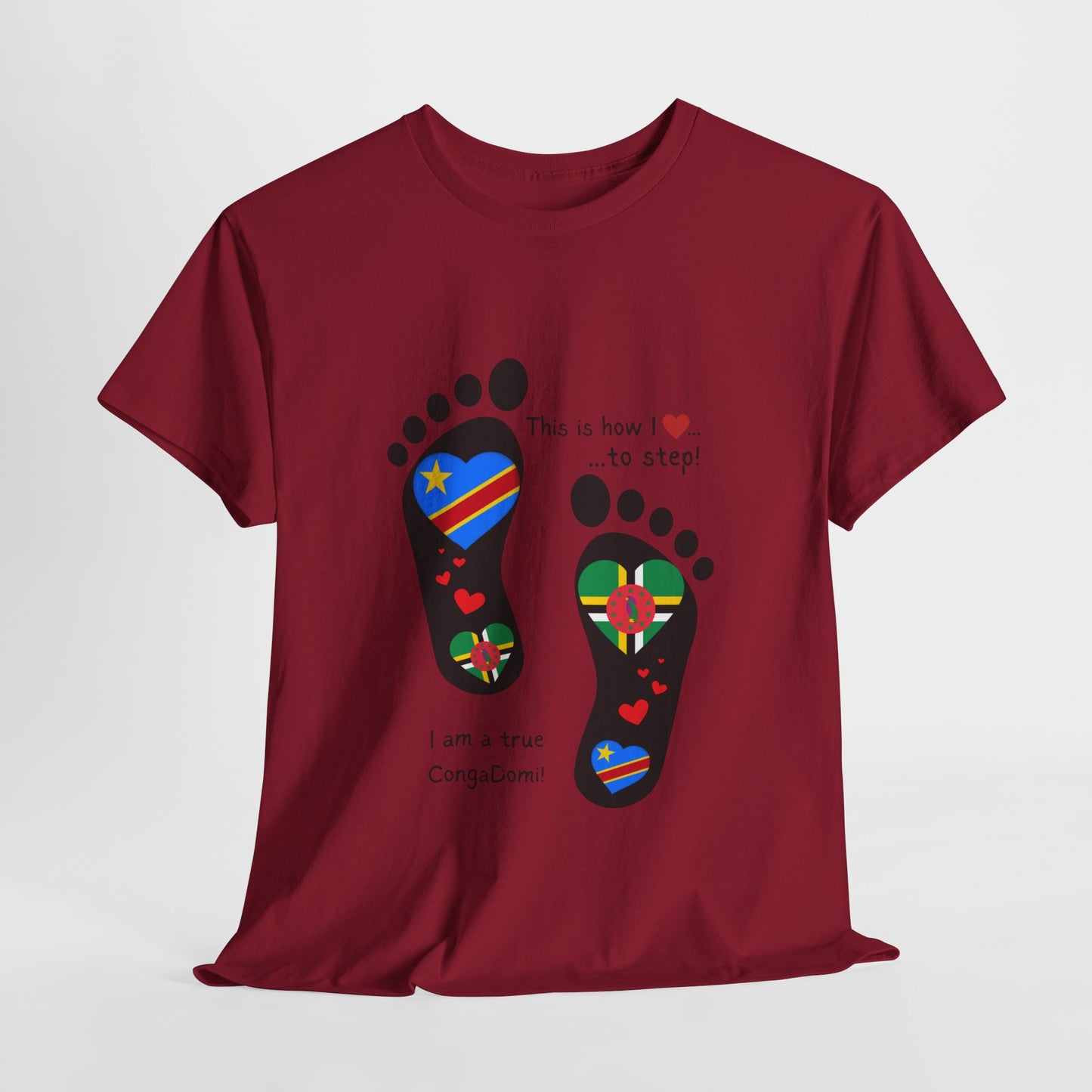 Unisex Heavy Cotton Tee - LoveJustJules - "Heritage Fusion: Celebrating Congo & Dominica in Every Step"