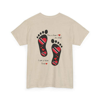 Introducing LoveJustJules's Exclusive Trinidad & Tobago Heart-Shaped Flags Footprint Tee - Trini flags in footprints.  Gift Idea.