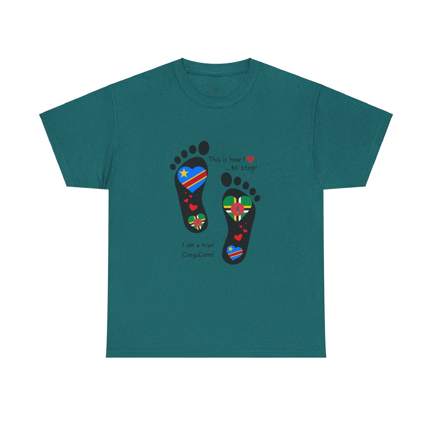 Unisex Heavy Cotton Tee - LoveJustJules - "Heritage Fusion: Celebrating Congo & Dominica in Every Step"